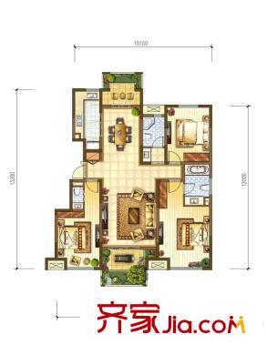 陽光城西咸壹號(hào)洋房E戶型圖 3室2廳3衛(wèi)1廚