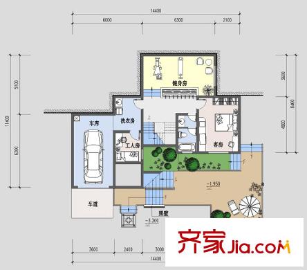 紫薇山莊D戶型 下層平面圖 2室1衛(wèi)