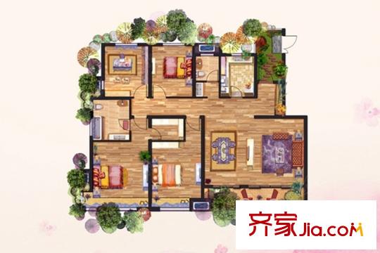 綠地驪山花城洋房165平米戶型 4室2廳2衛(wèi)1廚