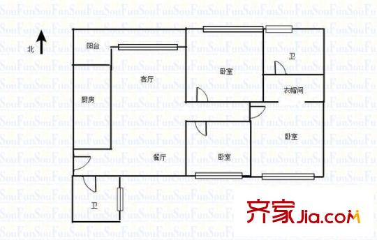 恒大城3室 戶型圖