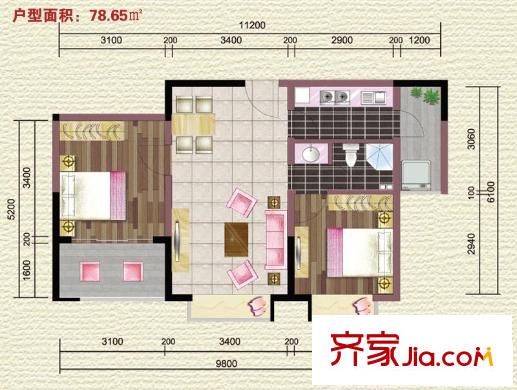 紫薇希望城戶型圖標(biāo)準(zhǔn)層戶型圖 2室2廳1衛(wèi)1廚