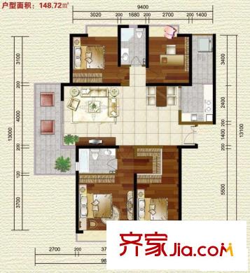 紫薇希望城戶型圖標(biāo)準(zhǔn)層戶型圖 4室2廳2衛(wèi)1廚