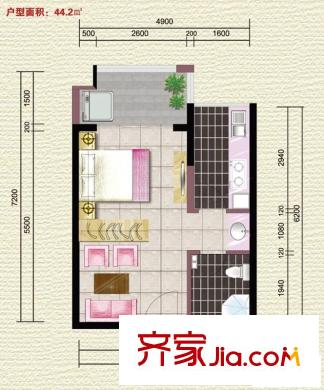 紫薇希望城戶型圖標(biāo)準(zhǔn)層戶型圖 1室1廳1衛(wèi)1廚