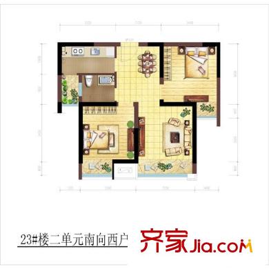 綠地世紀城戶型圖23#樓戶型圖 2室2廳1衛(wèi)1廚