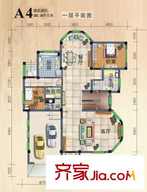 提香溪谷戶型圖A4戶型一層平面圖 2室2廳2衛(wèi)1廚