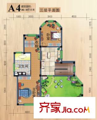 提香溪谷戶型圖A4戶型三層平面圖 2室1廳1衛(wèi)