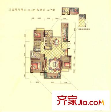 金地湖城大境13#東單元A戶型 3室2廳2衛(wèi)1廚