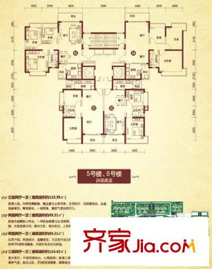 恒大城戶型圖5號樓、8號樓戶型圖 3室2廳1衛(wèi)1廚