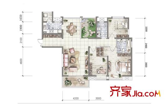 中海熙岸 3室 戶型圖