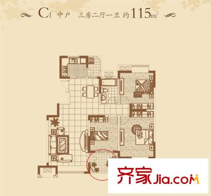 中海熙岸 3室 戶型圖