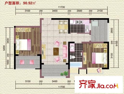 紫薇希望城戶型圖標(biāo)準(zhǔn)層戶型圖 3室2廳