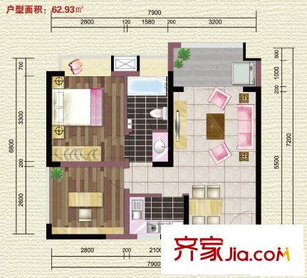 紫薇希望城戶型圖標(biāo)準(zhǔn)層戶型圖 1室1廳1衛(wèi)1廚
