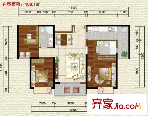 紫薇希望城戶型圖標(biāo)準(zhǔn)層戶型圖 3室2廳2衛(wèi)1廚