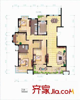 綠地世紀城戶型圖21#2單元西戶17~18層 4室2廳2衛(wèi)1廚