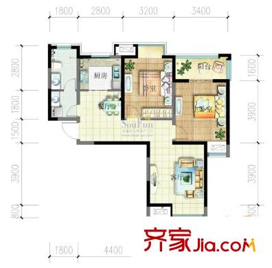 綠地世紀城戶型圖戶型圖 2室2廳1衛(wèi)1廚