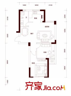錦繡時代戶型圖一期公寓2號樓標準層3層D戶型 2室2廳1衛(wèi)1廚