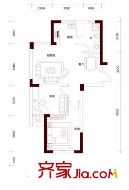 錦繡時代戶型圖一期公寓2號樓標(biāo)準(zhǔn)層3層C戶型 2室2廳1衛(wèi)1廚