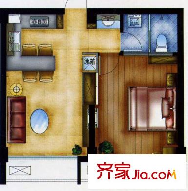 錦繡時代戶型圖3號樓D戶型 1室1廳1衛(wèi)1廚