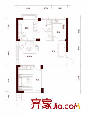 錦繡時代戶型圖一期公寓2號樓標(biāo)準(zhǔn)層3層G戶型 2室2廳1衛(wèi)1廚