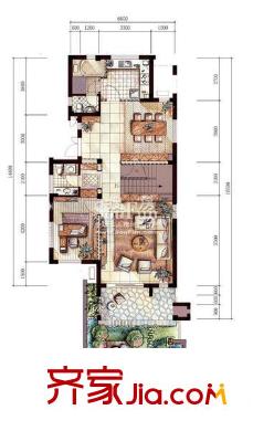 良渚文化村陽光天際戶型圖AS（一層） 4室3廳4衛(wèi)1廚