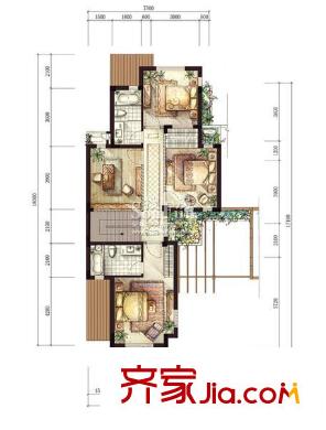 良渚文化村陽光天際戶型圖D（四層） 4室2廳3衛(wèi)1廚