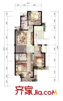 良渚文化村陽光天際戶型圖B-1（二層） 4室3廳4衛(wèi)1廚