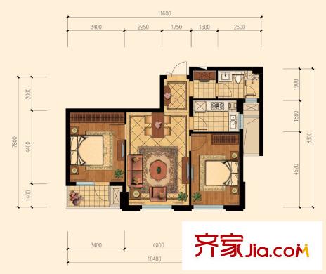 美好桂花金座C戶(hù)型 2室2廳1衛(wèi)1廚