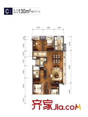 萬科北宸之光C戶型 4室2廳2衛(wèi)1廚