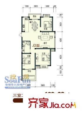 中尚橄欖樹花園戶型圖3室 戶型圖 3室2廳1衛(wèi)1廚
