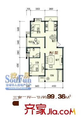 中尚橄欖樹花園戶型圖3室 戶型圖 3室2廳1衛(wèi)1廚
