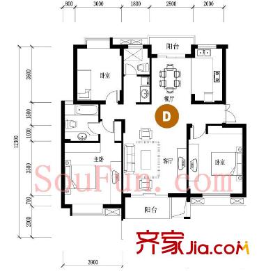 中尚橄欖樹花園戶型圖3室 戶型圖 3室2廳2衛(wèi)1廚