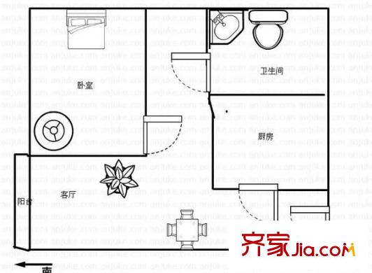 梅堰小區(qū)戶型圖1室 戶型圖 1室2廳1衛(wèi)1廚