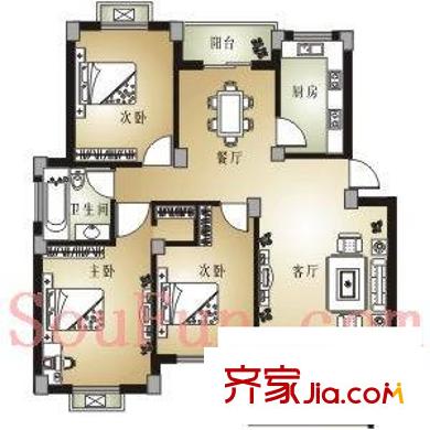小城之春戶型圖3室 戶型圖 3室2廳1衛(wèi)1廚