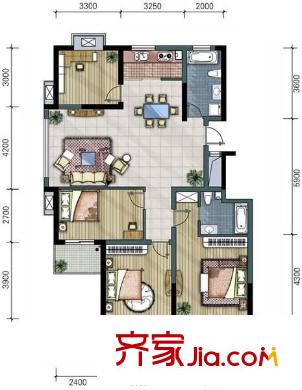 閑林山水紫薇苑 3室 戶型圖
