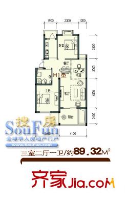 中尚橄欖樹花園戶型圖3室 戶型圖 3室2廳1衛(wèi)1廚