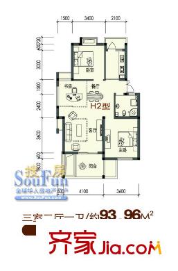 中尚橄欖樹花園戶型圖3室 戶型圖 3室2廳1衛(wèi)1廚