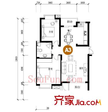 中尚橄欖樹花園戶型圖2室 戶型圖 2室2廳1衛(wèi)1廚