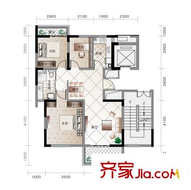 嘉和銀領時代5號樓偶數(shù)層K戶型 3室2廳2衛(wèi)1廚