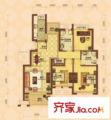 經(jīng)緯美耀灣精品公寓H3戶(hù)型 3室2廳2衛(wèi)1廚