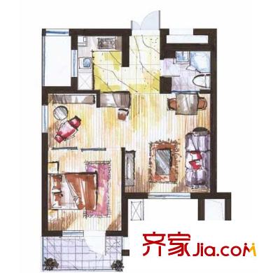 橡樹(shù)園戶型圖1室 戶型圖 1室2廳1衛(wèi)1廚