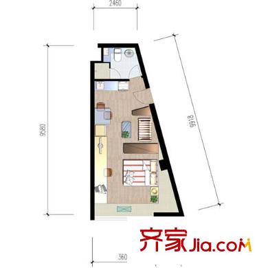 福雷德廣場戶型圖48方戶型 2室2廳1衛(wèi)1廚