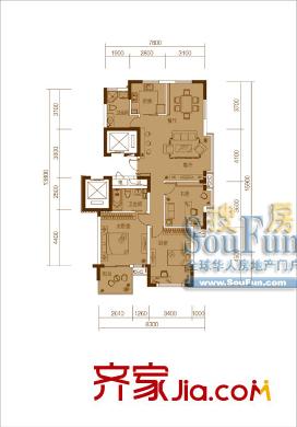 九月庭院戶型圖2、3、4幢標(biāo)準(zhǔn)層邊套 3室2廳2衛(wèi)1廚