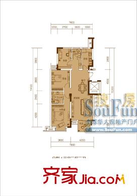 九月庭院戶型圖9、10幢標(biāo)準(zhǔn)層中間套 3室2廳2衛(wèi)1廚