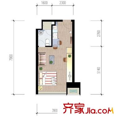 福雷德廣場戶型圖41方戶型 1室1廳1衛(wèi)1廚