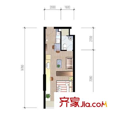福雷德廣場戶型圖46方戶型 2室2廳1衛(wèi)1廚