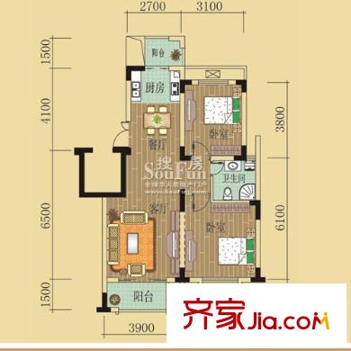 綠野春天別墅戶型圖綠野春天家園 戶型圖 2室2廳1衛(wèi)1廚
