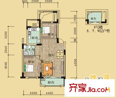 綠野春天別墅戶型圖2室 戶型圖 2室2廳1衛(wèi)1廚