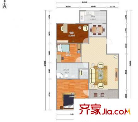 桂花城（西湖） 3室 戶型圖