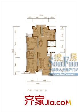 九月庭院戶型圖1、11幢標(biāo)準(zhǔn)層中間套 3室2廳2衛(wèi)1廚