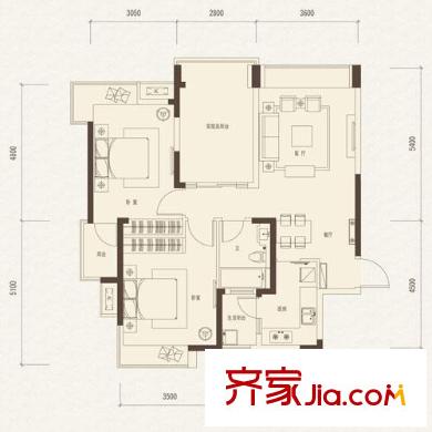 錢塘山水戶型圖2室 戶型圖 2室2廳1衛(wèi)1廚